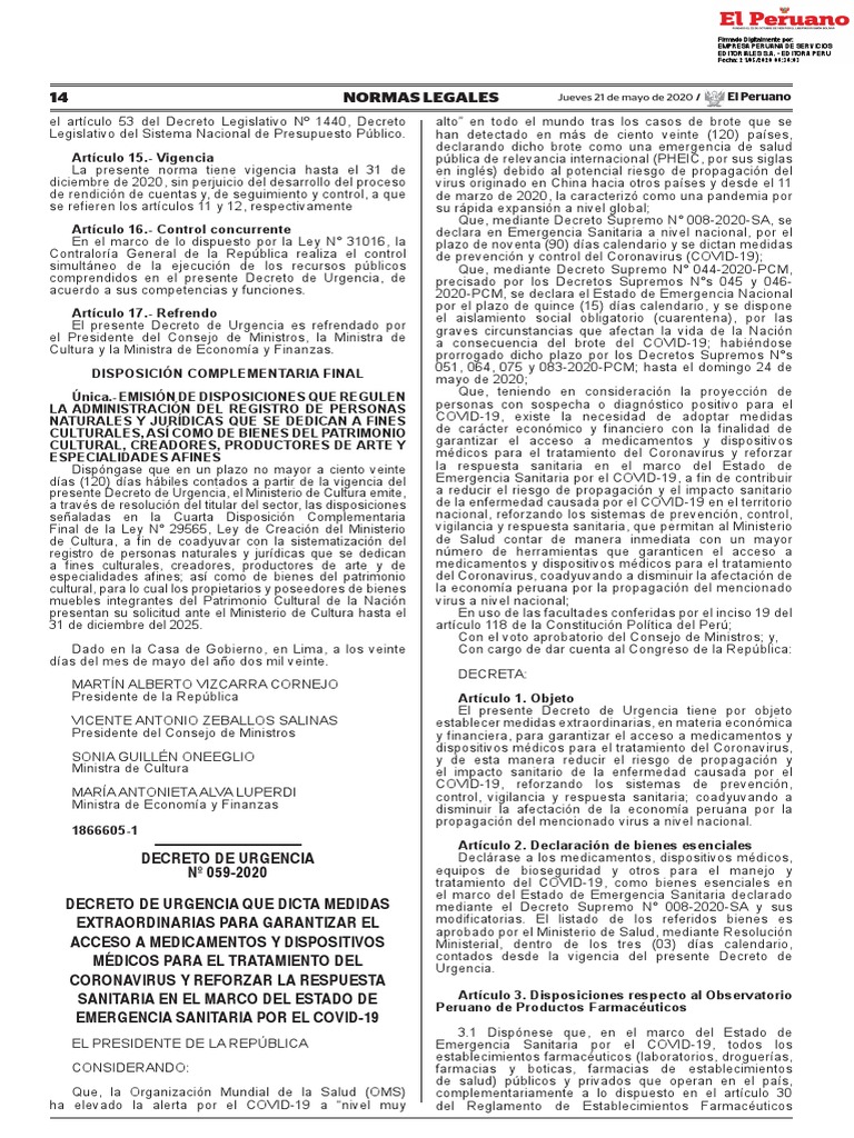 Decreto De Urgencia Que Dicta Medidas Extraordinarias Para G Decreto De