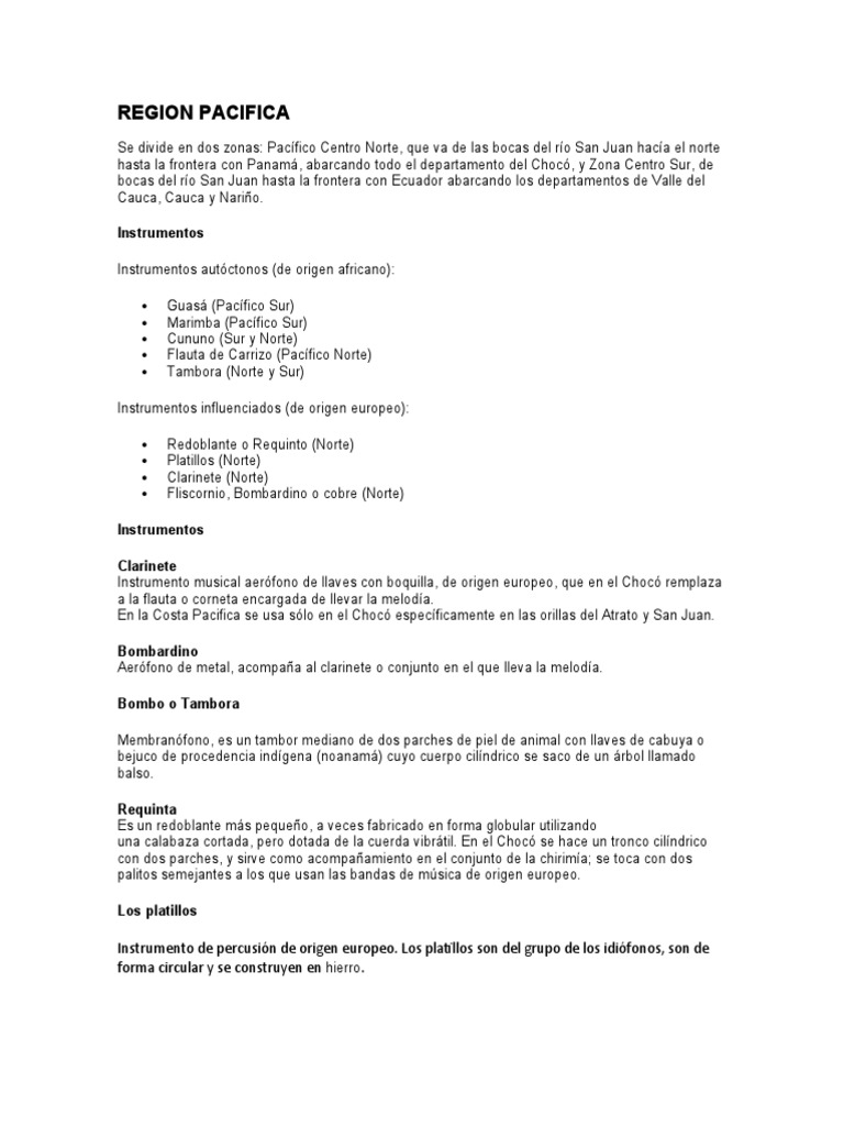 Instrumentos Musicales del Pacífico Colombiano | PDF | Instrumentos ...