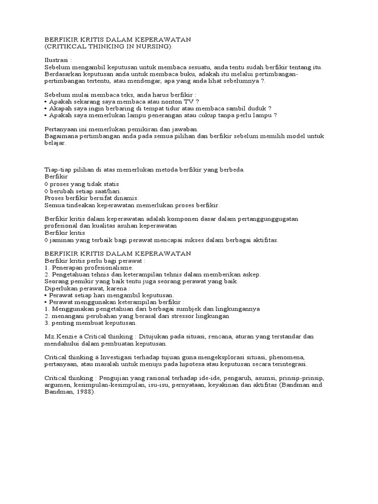 pengertian critical thinking dalam keperawatan pengertian critical thinking dalam keperawatan
