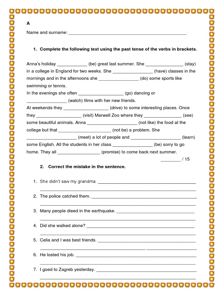 Past Tense Grammar Exercises | PDF | Morphology | Linguistics