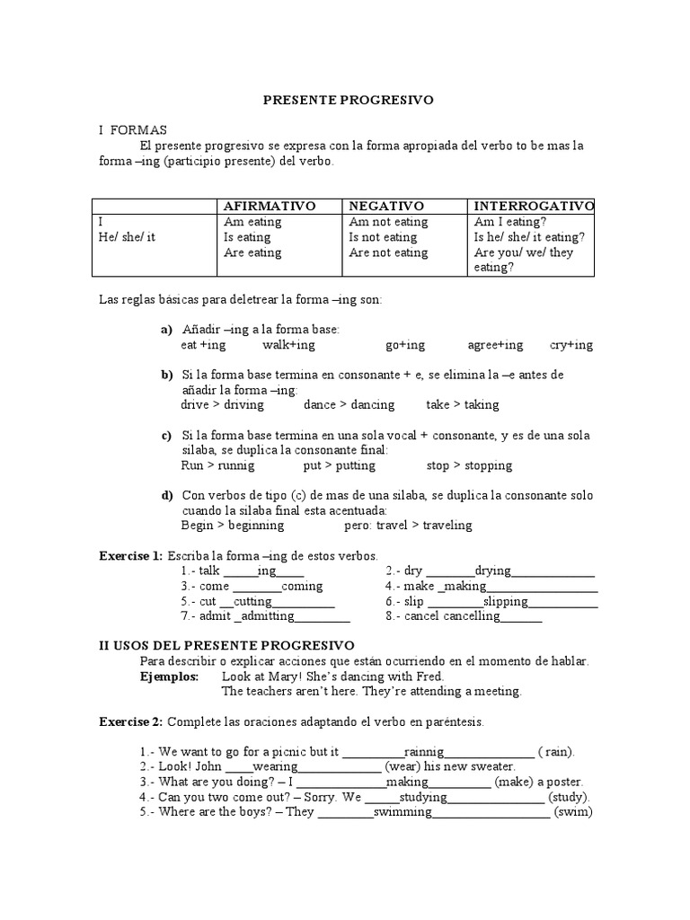 Presente y Pasado Continuo Presente y Pasado Perfecto | PDF