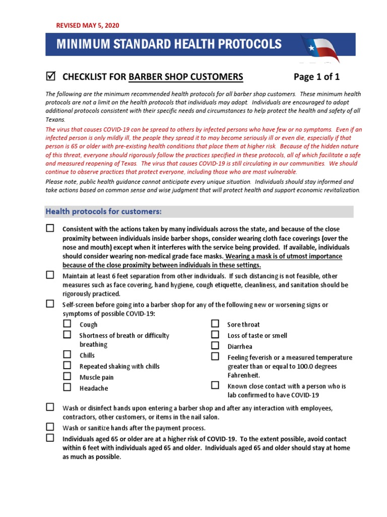 OpenTexas Checklist Barber Shop Customers | PDF | Hygiene | Public Health