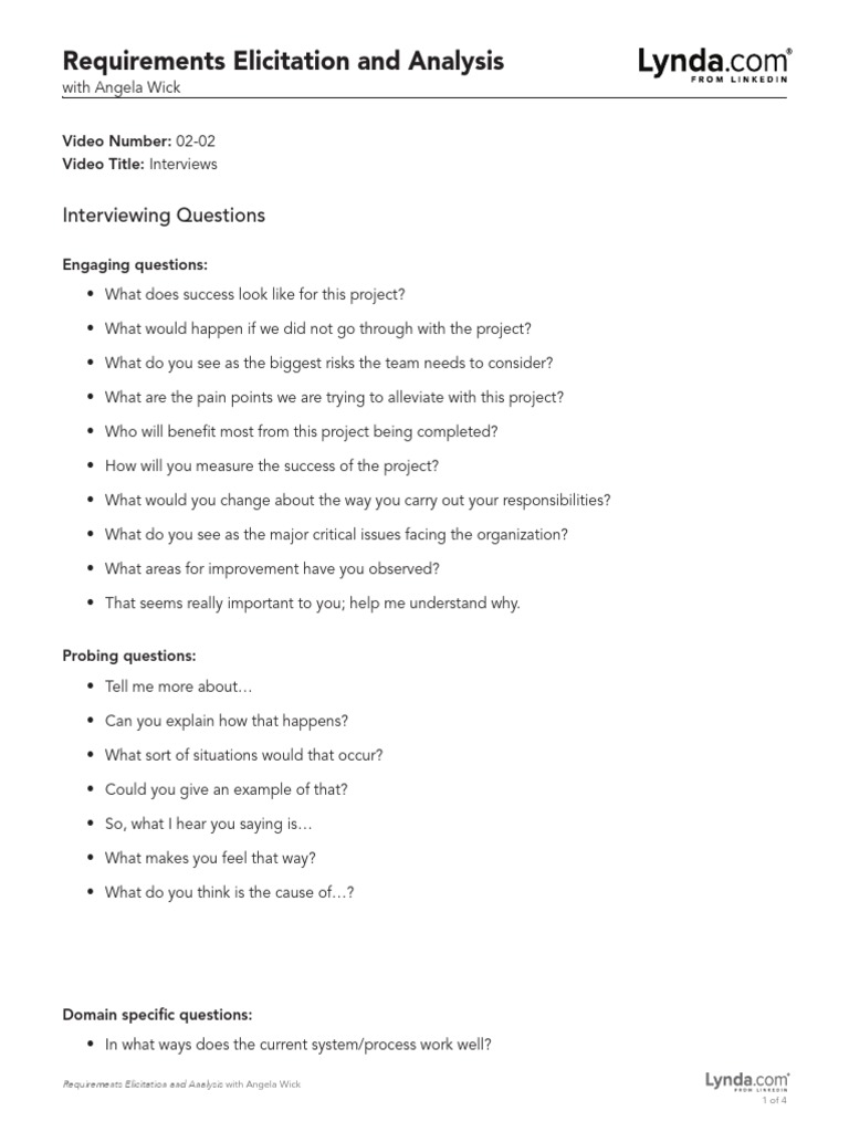 Requirements Elicitation and Analysis Interviewing Questions PDF