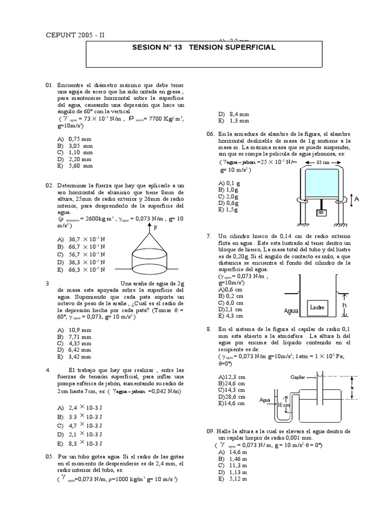 Sesión 13 Tensión Superficial PDF Tensión superficial Ingeniería