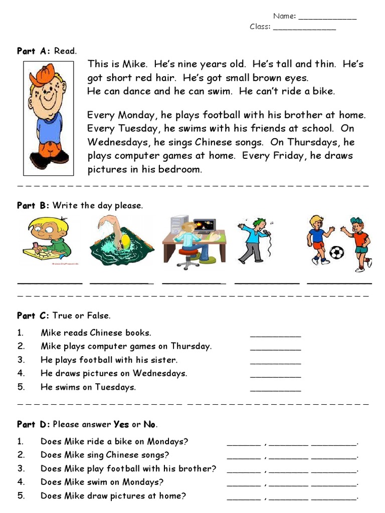 Mike's Weekly Activities Comprehension | PDF