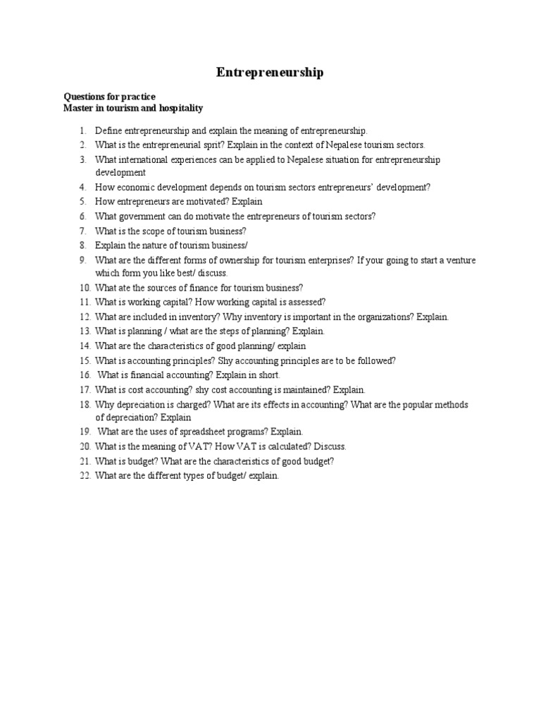 Entrepreneurship in Tourism and Hospitality | PDF