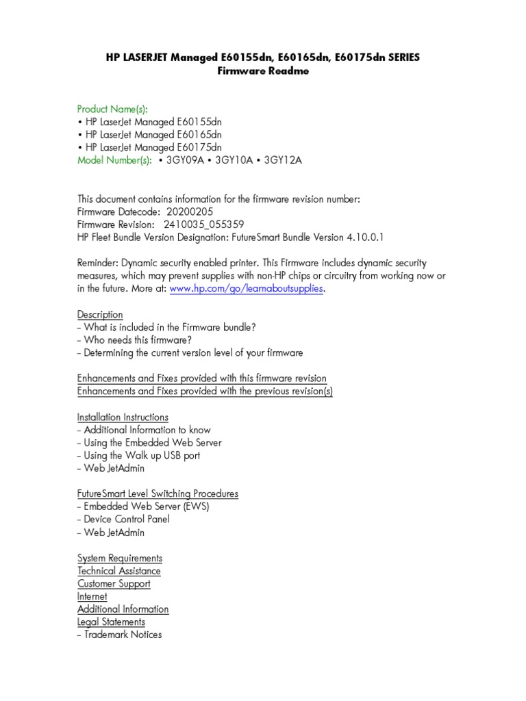 Product Name(s) :: HP LASERJET Managed E60155dn, E60165dn, E60175dn ...