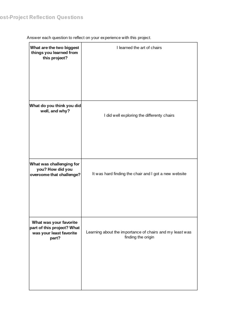 Project Reflection on Chair Design | PDF
