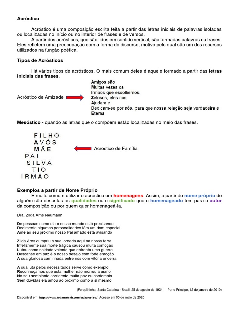 O que é Acróstico e Exemplos | PDF