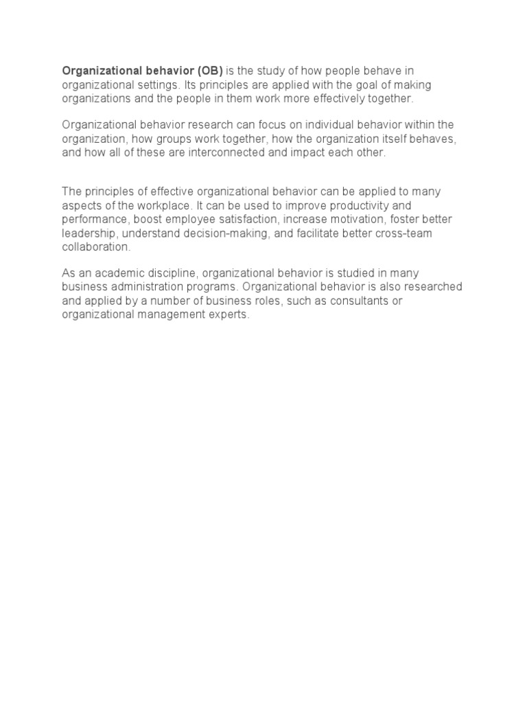 Understanding Organizational Behavior | PDF