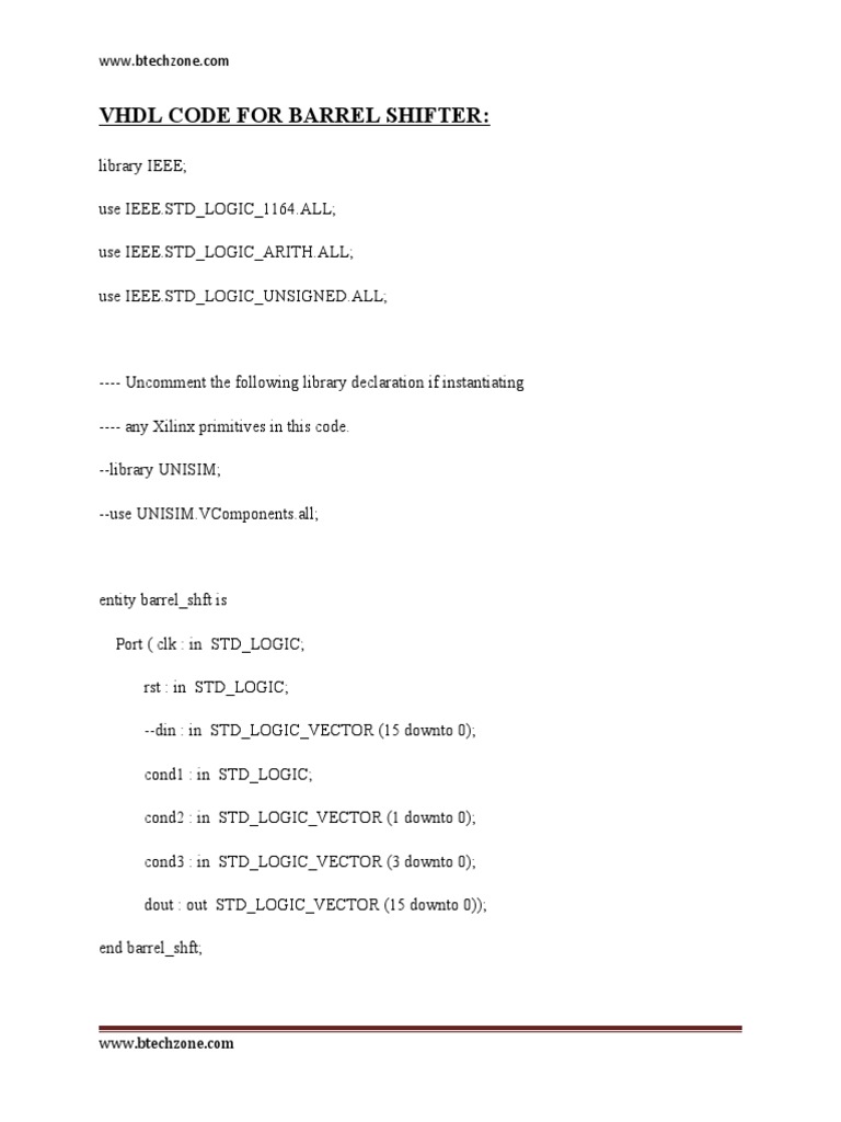 VHDL Code For Barrel Shifter | PDF | Computing | Vhdl