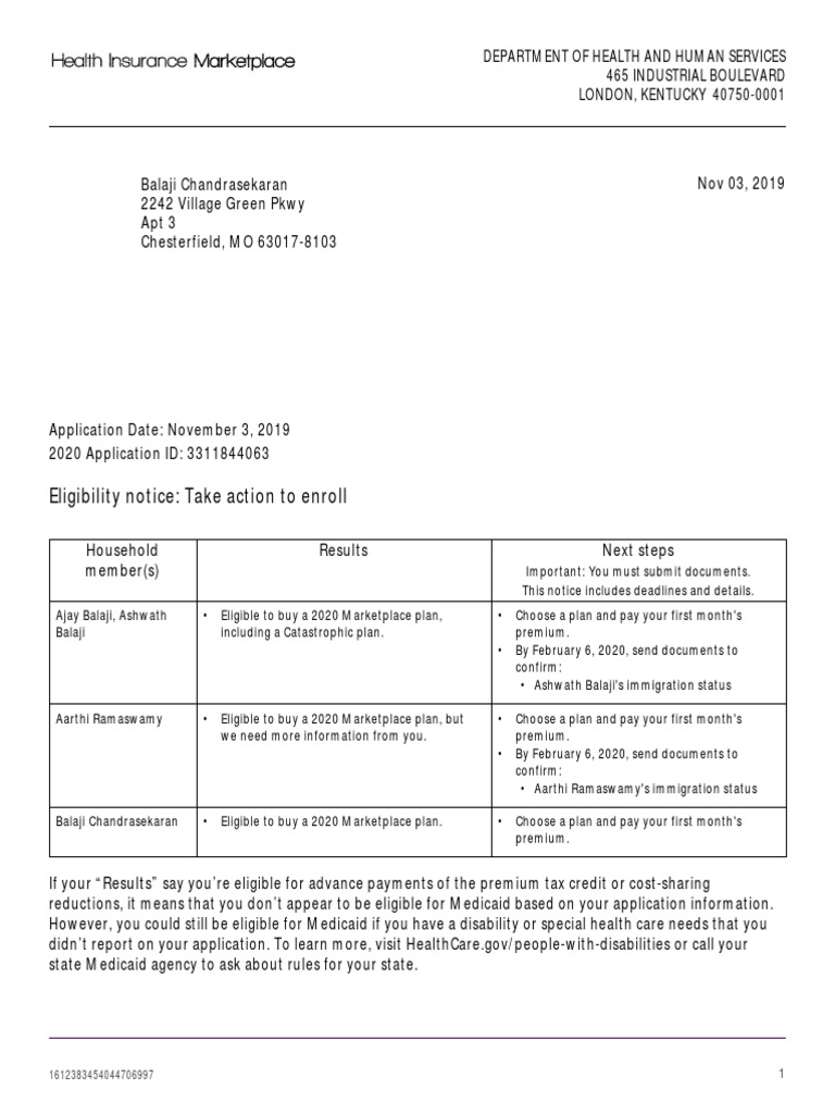 Eligibility Results Notice PDF Medicaid Health Insurance Marketplace