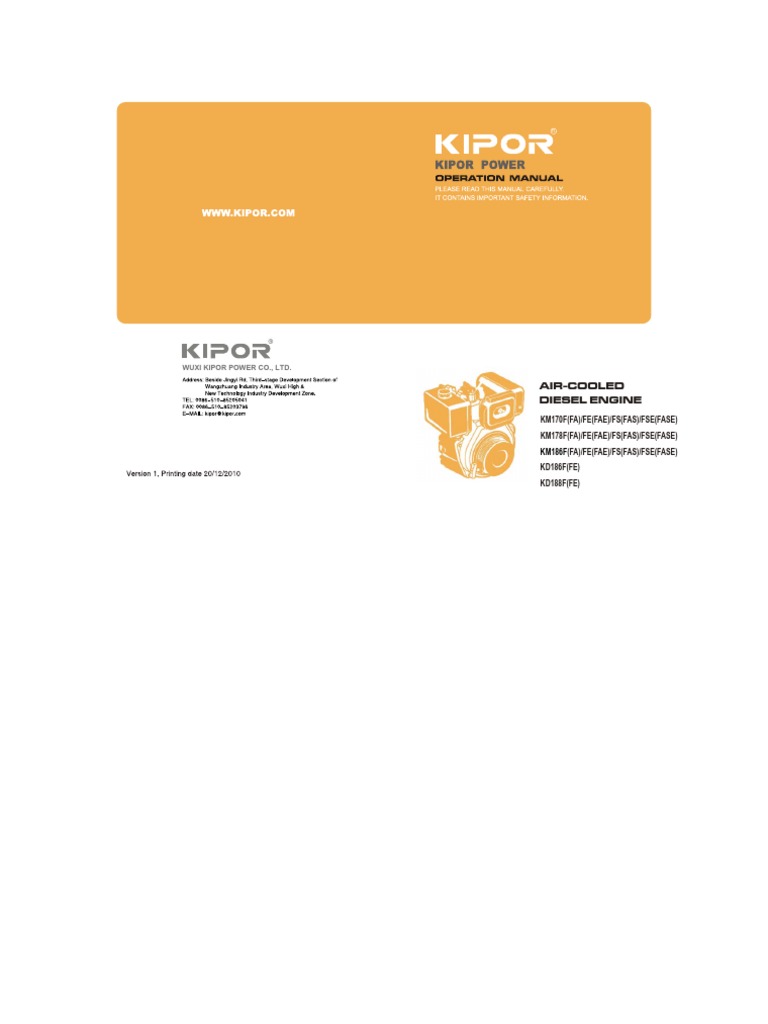KM186F Diesel Engine Specifications | PDF | Motor Oil | Diesel Engine