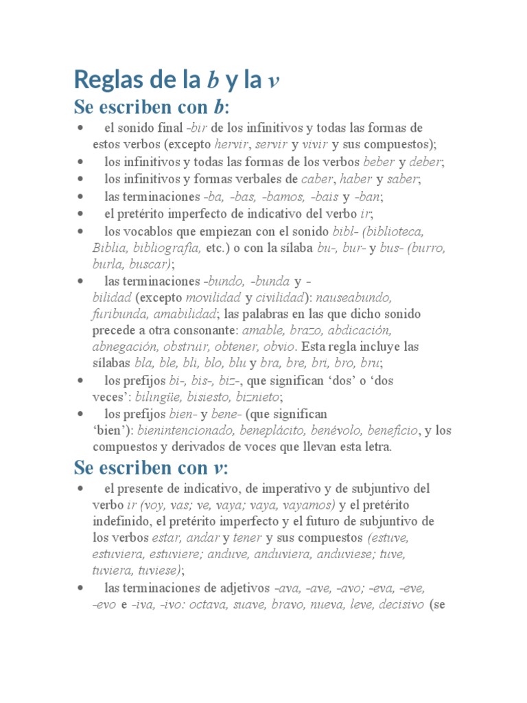 Reglas del uso de la b y la v | PDF | Verbo | Morfología