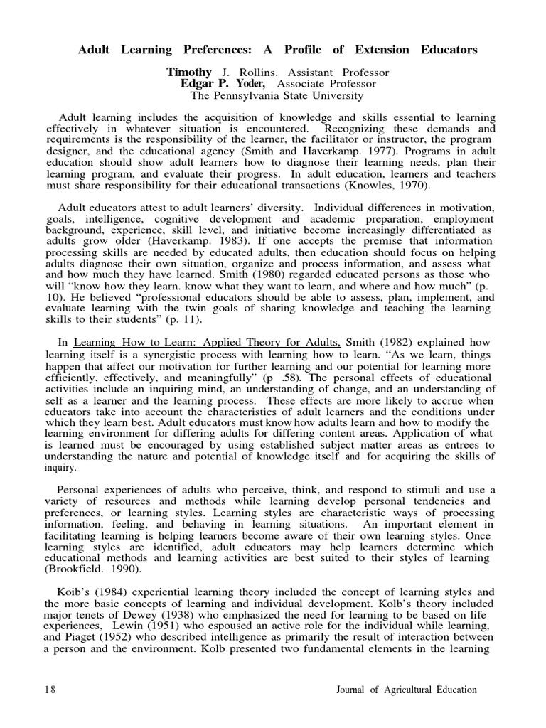 Adult Learning Styles Profiled | PDF | Learning Styles | Adult Education