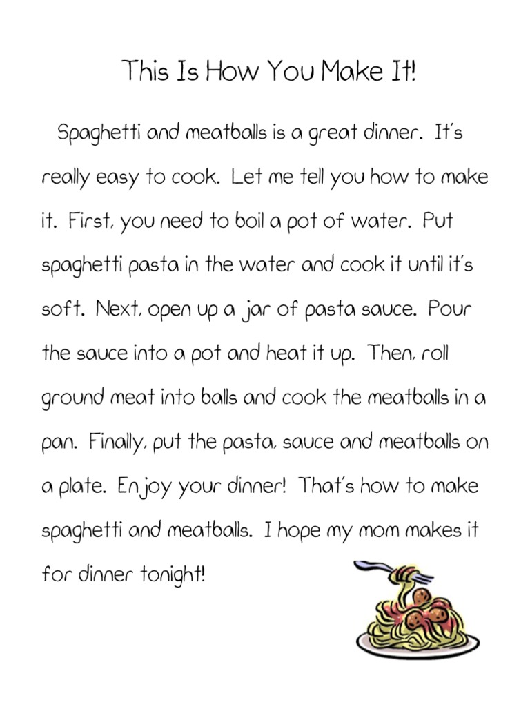 Procedural Writing - Spaghetti and Meatballs | PDF