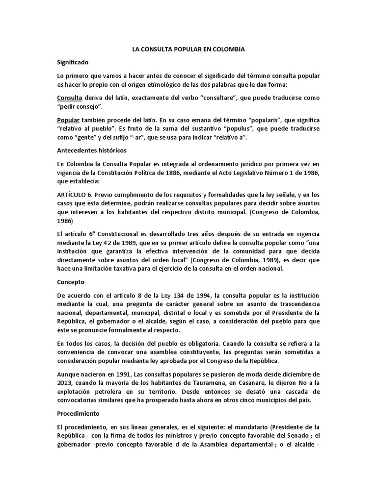 La Consulta Popular en Colombia | PDF | Constitución | Alcalde