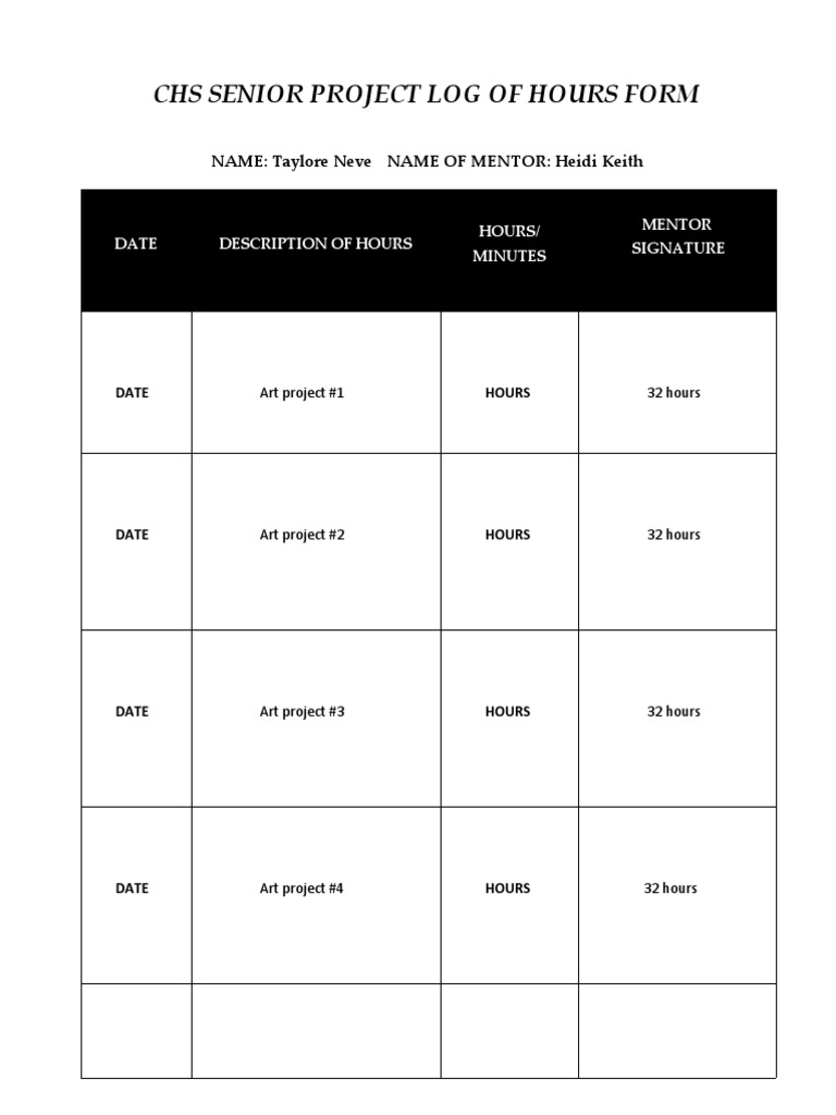 CHS Senior Project Hours Log Form | PDF
