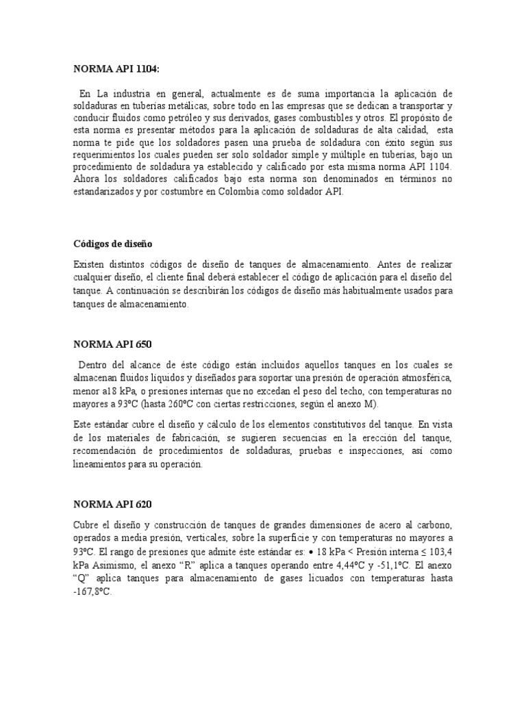 Normas API para Soldaduras y Tanques | PDF