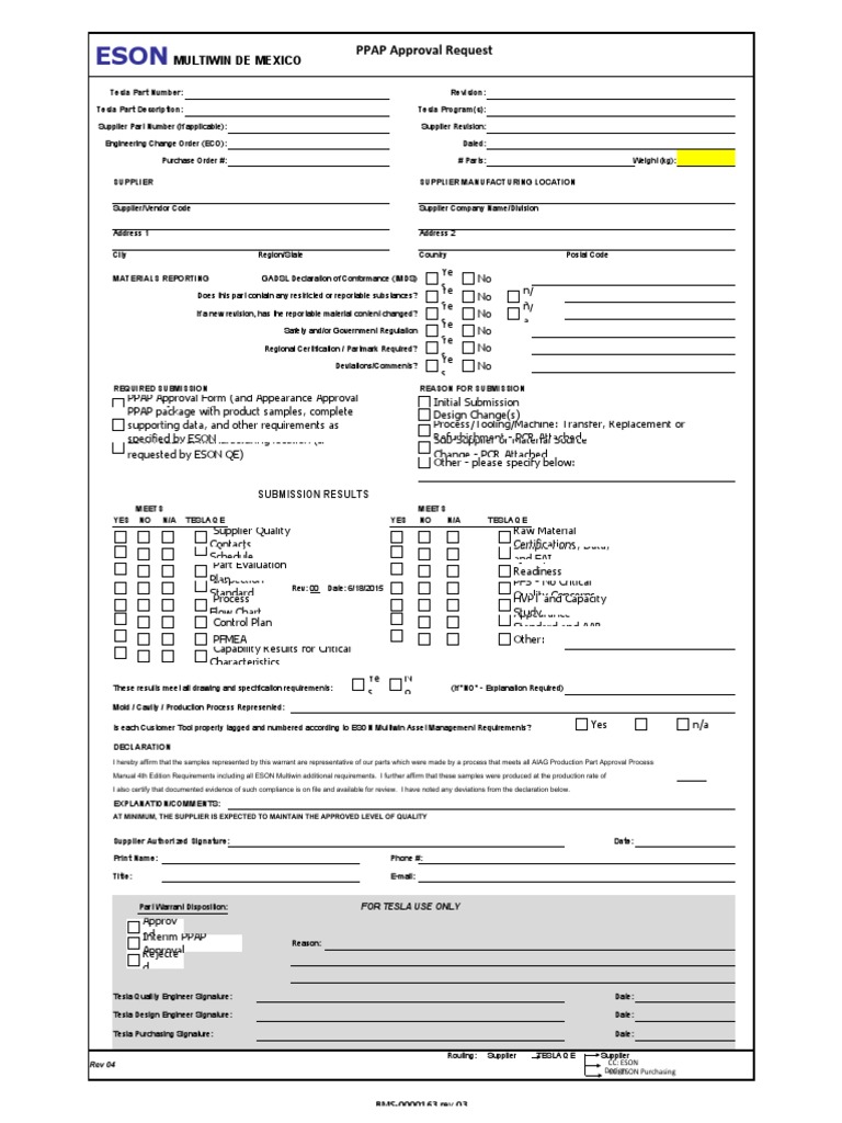 PPAP Approval Request for Tesla Parts | PDF | Business Process | Business