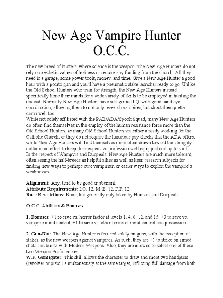 New Age Vampire Hunter O.C.C | PDF | Shooting | Rifle