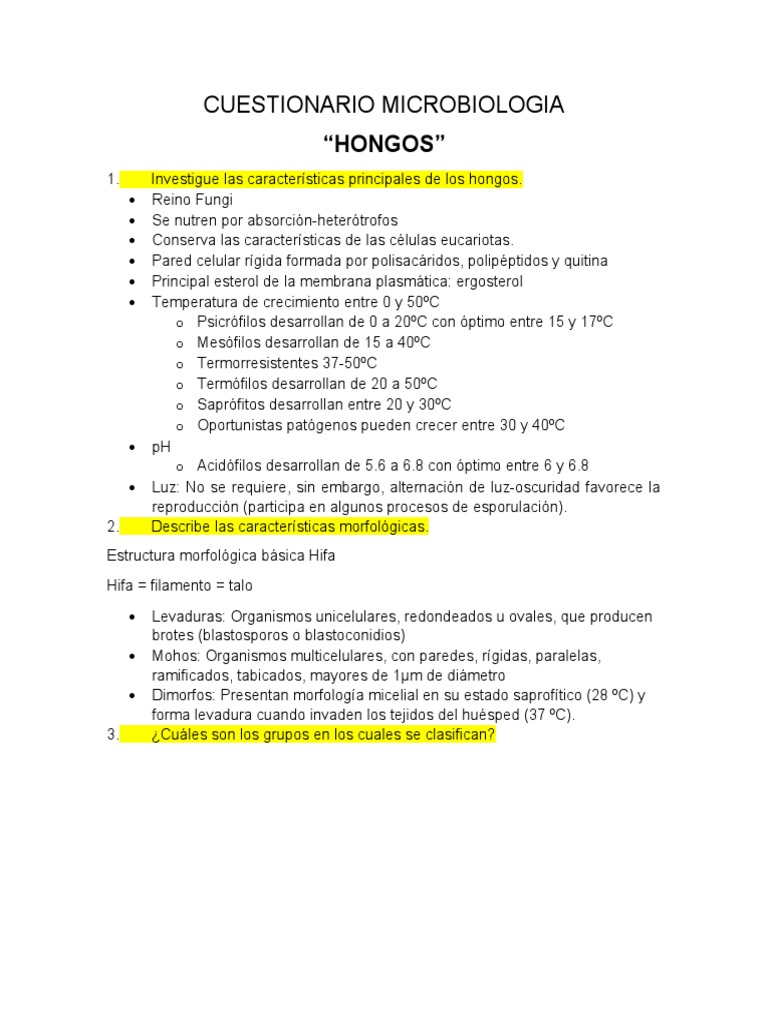 Cuestionario Hongos M | PDF | Hongo | Plantas