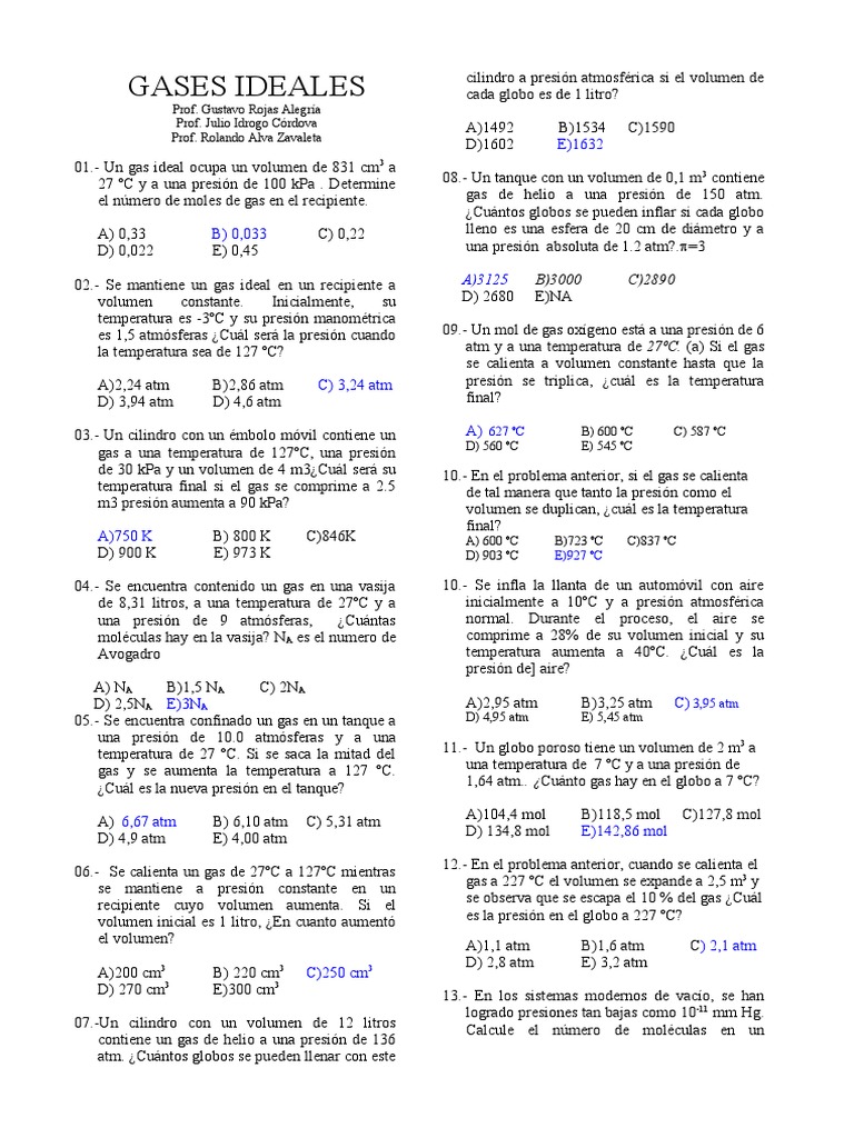 Problemas Resueltos de Gases Ideales | PDF | Gases | Presión