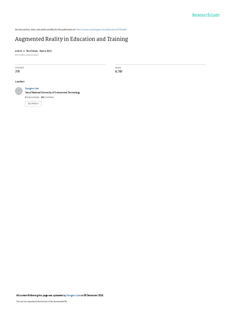 Introduction to AR in Education | PDF | Augmented Reality | 3 D ...