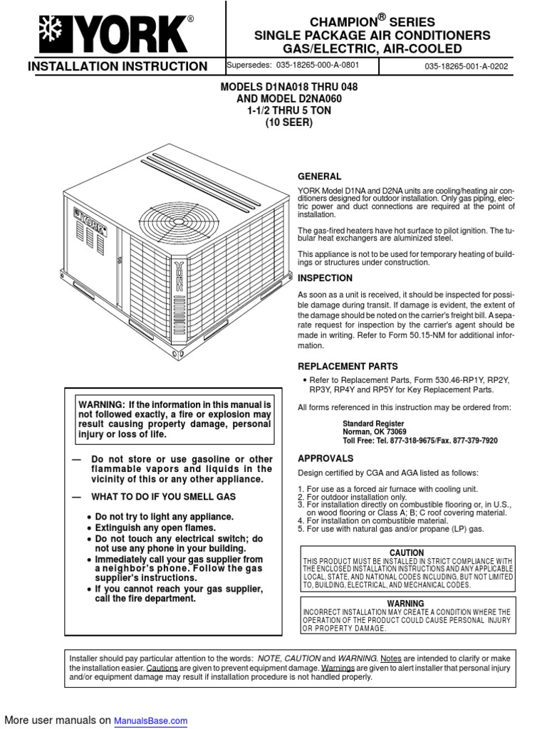 York Air Conditioner D2NA060 | PDF | Duct (Flow) | Pipe (Fluid Conveyance)