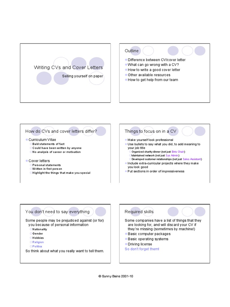 Writing Cvs and Cover Letters: Outline | PDF | Advertising
