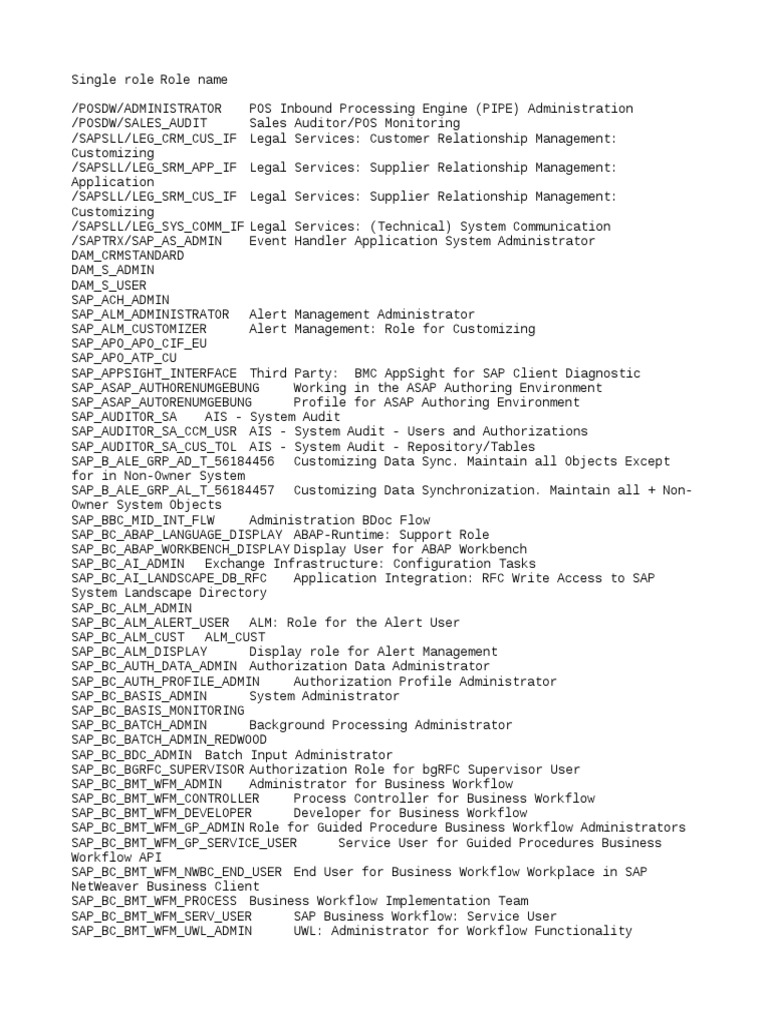 SAP Role Descriptions and Administration | PDF | Databases | Customer ...
