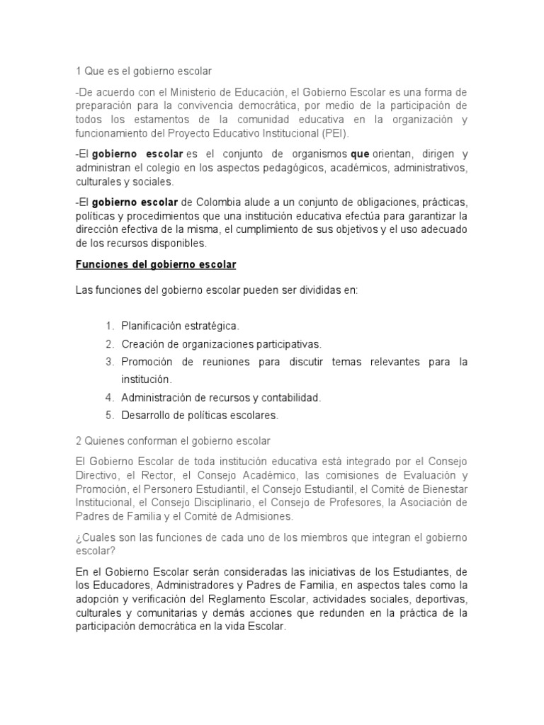Qué es y cómo se conforma el gobierno escolar | PDF | Plan de estudios ...