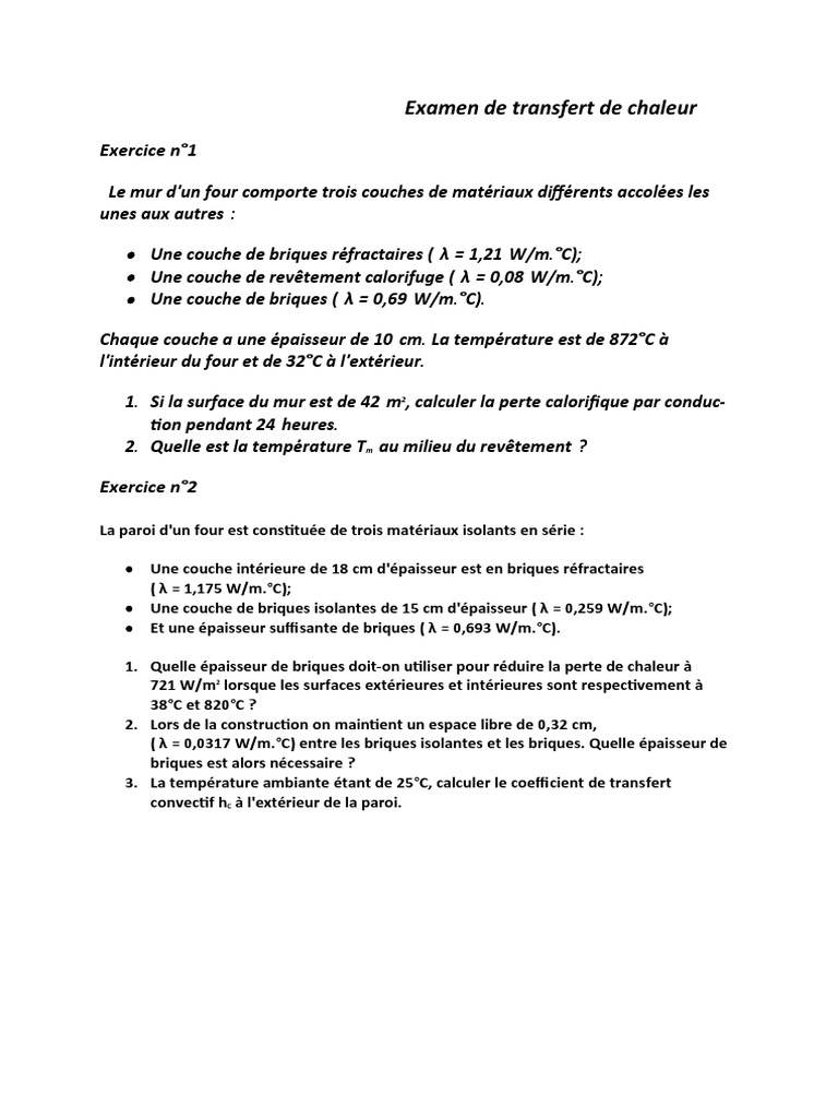 Examen De Transfert De Chaleur