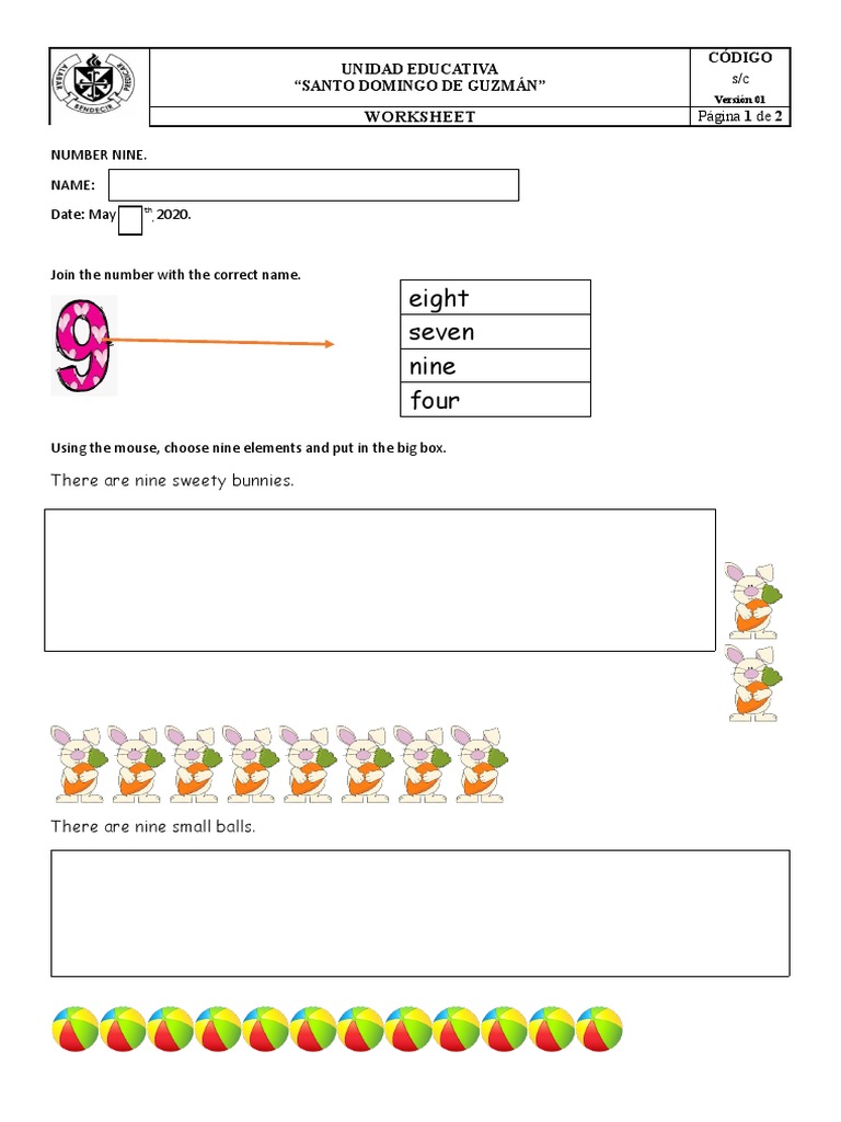 Eight Seven Nine Four: Worksheet | PDF