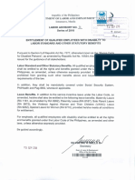 Labor Advisory No - 14 18 Entitlement of Qualified Employees With Disability To Labor Standard and Other Statutory Benefits PDF