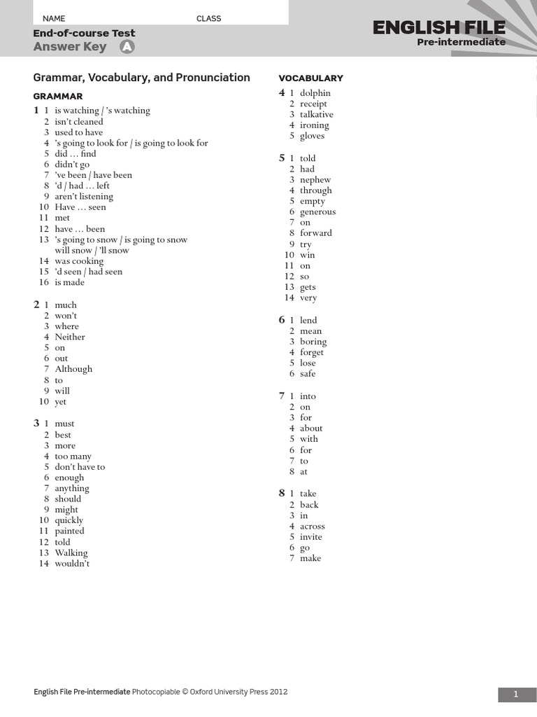 English File: Answer Key | PDF | Speech | English Language