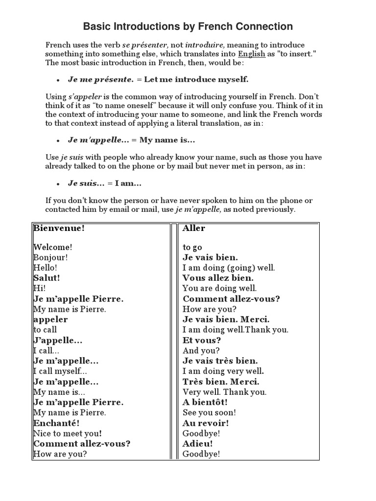 Basic French Self-Introductions Guide | PDF | Linguistic Typology | Syntax