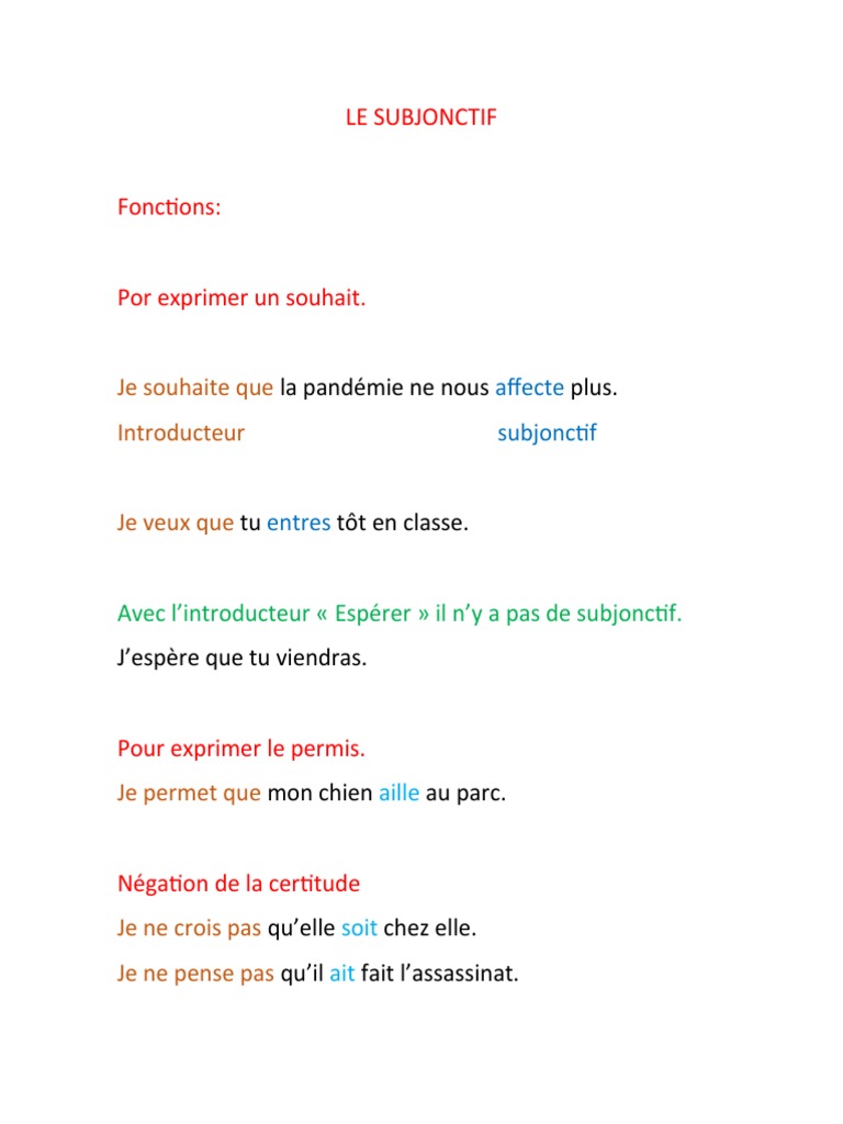 Le Subjonctif Pdf Syntaxe Semantique