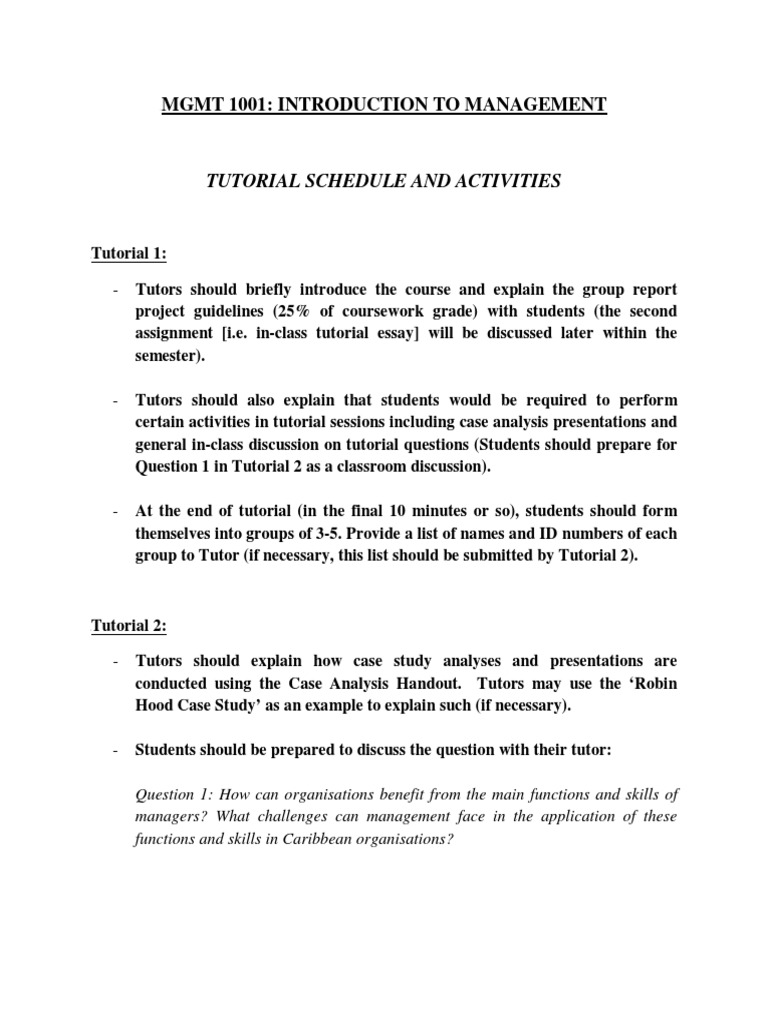 UMGMT 1001 Management Tutorial Schedule | PDF | Tutorial | Rubric ...