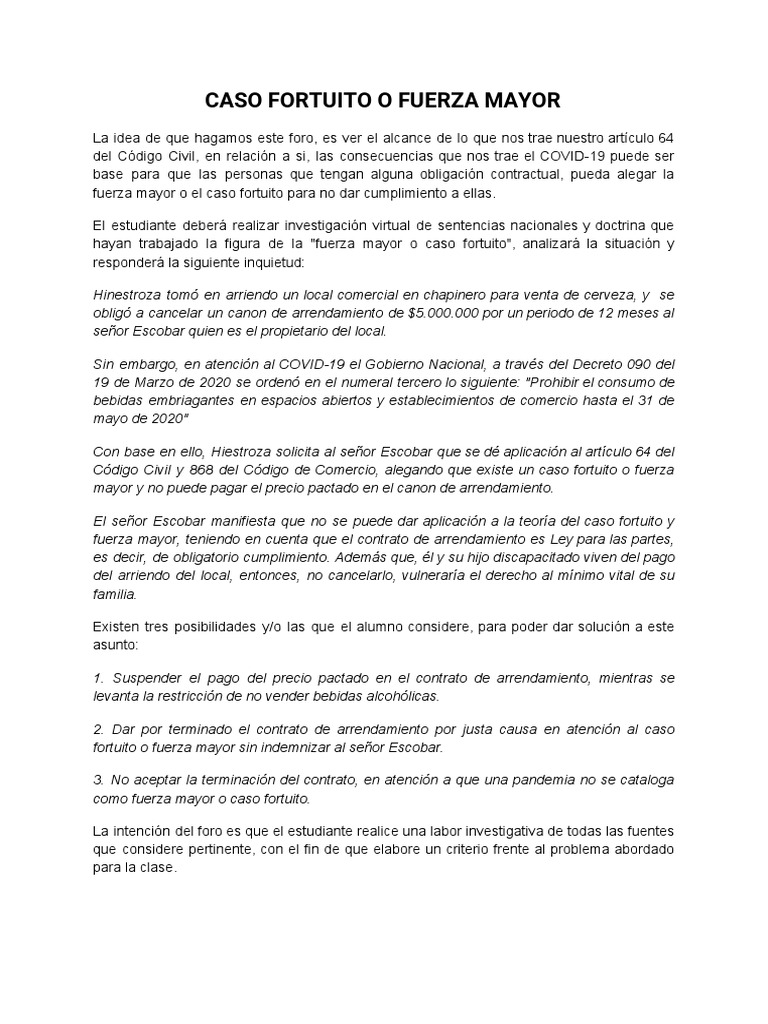 Caso Fortuito o Fuerza Mayor PDF Gobierno Justicia