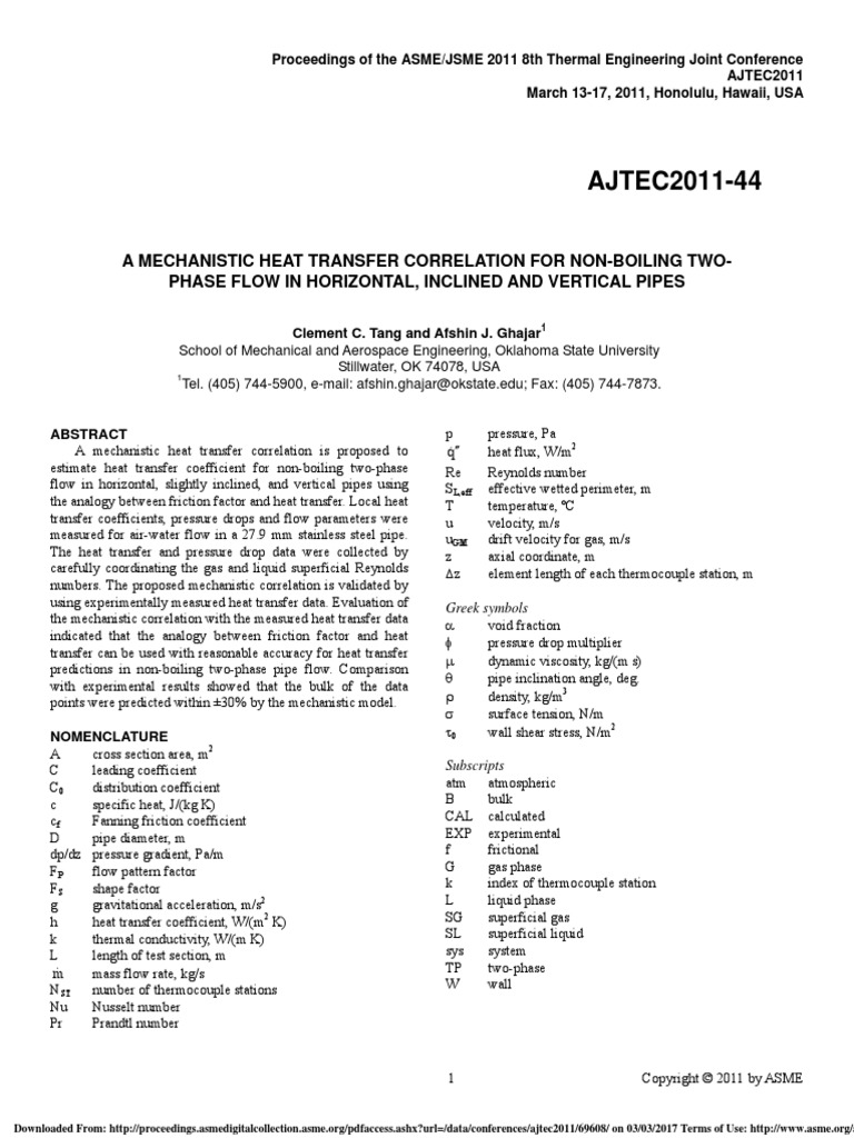 A Mechanistic Heat Transfer Correlation For Non-Boiling Two Phase Flow ...