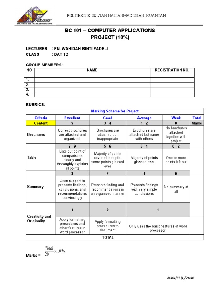 BC 101 Computer Applications Project Guide | PDF | Computing