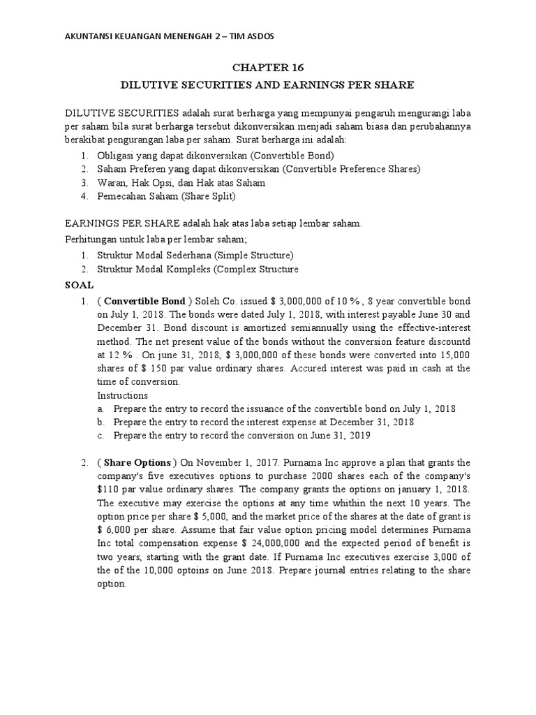 Dilutive Securities and EPS Analysis | PDF | Money | Financial Markets