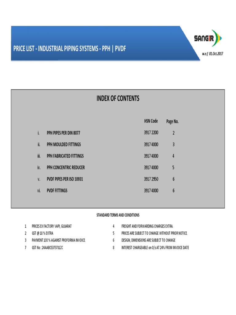 PPH PVDF Price List-4.11.2017 | PDF | Pipe (Fluid Conveyance) | Materials