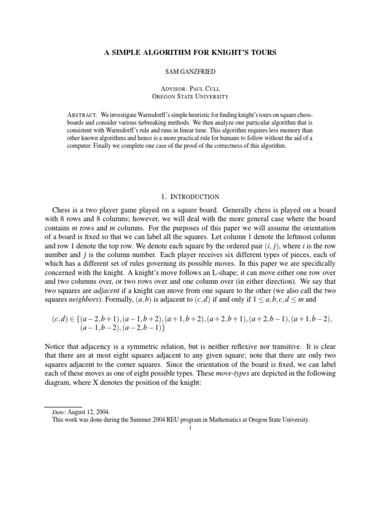 Knight's Tour Algorithm via Warnsdorff | PDF