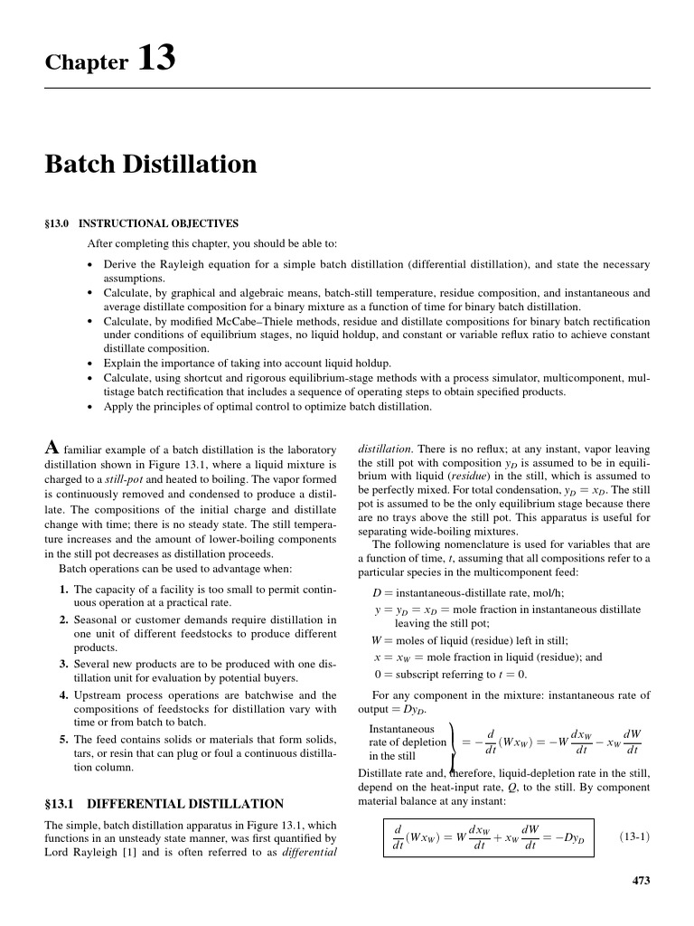 Batch Distillation Techniques Explained | PDF | Distillation | Unit ...