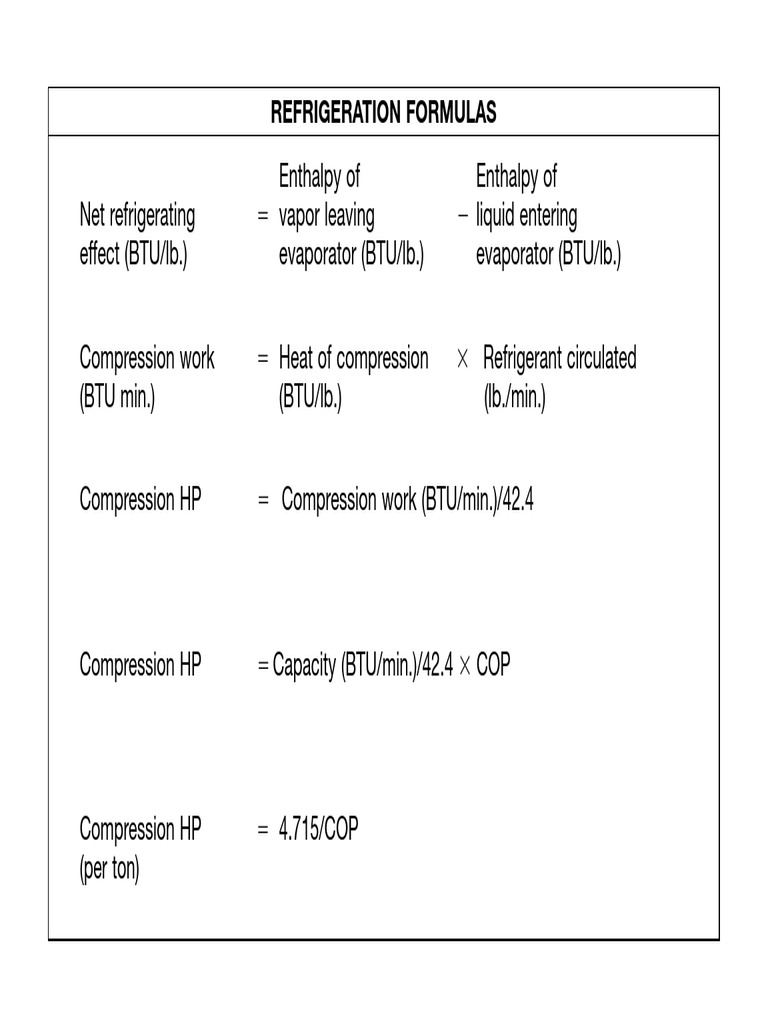 Refrigeration Formulas PDF PDF Ton Refrigeration