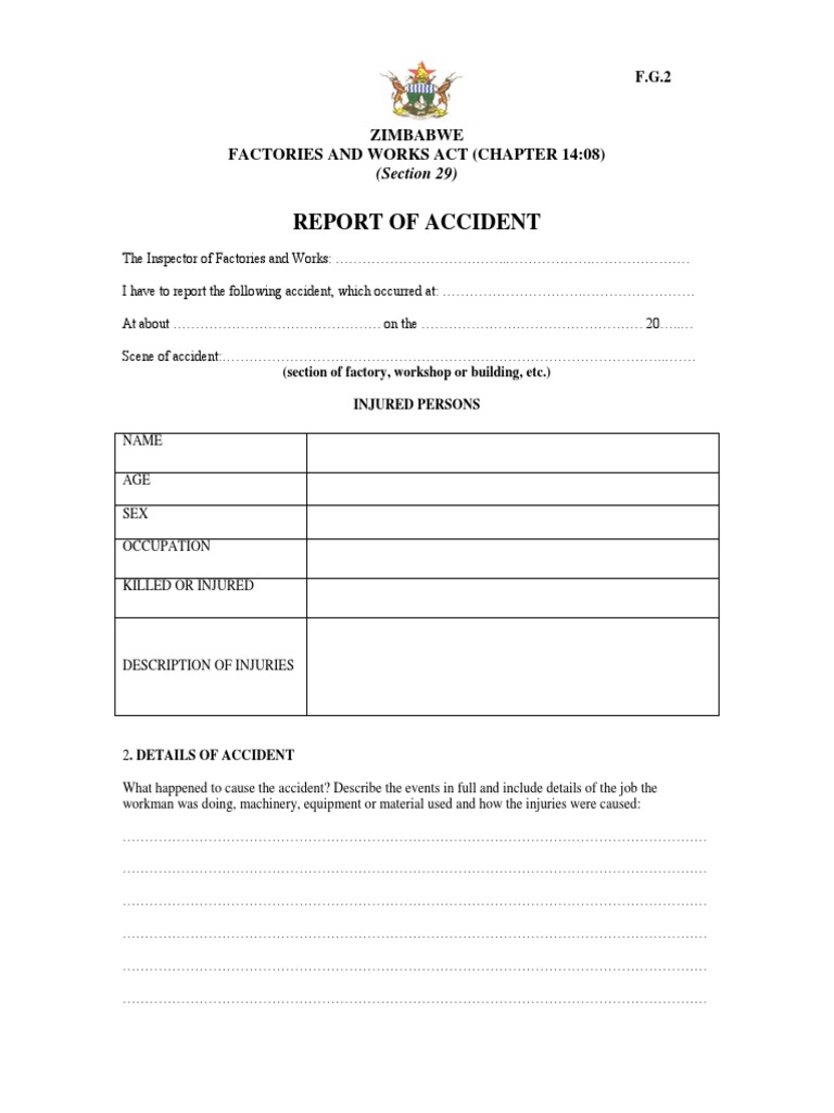 Accident Report Form for Zimbabwe | PDF | Prevention | Safety