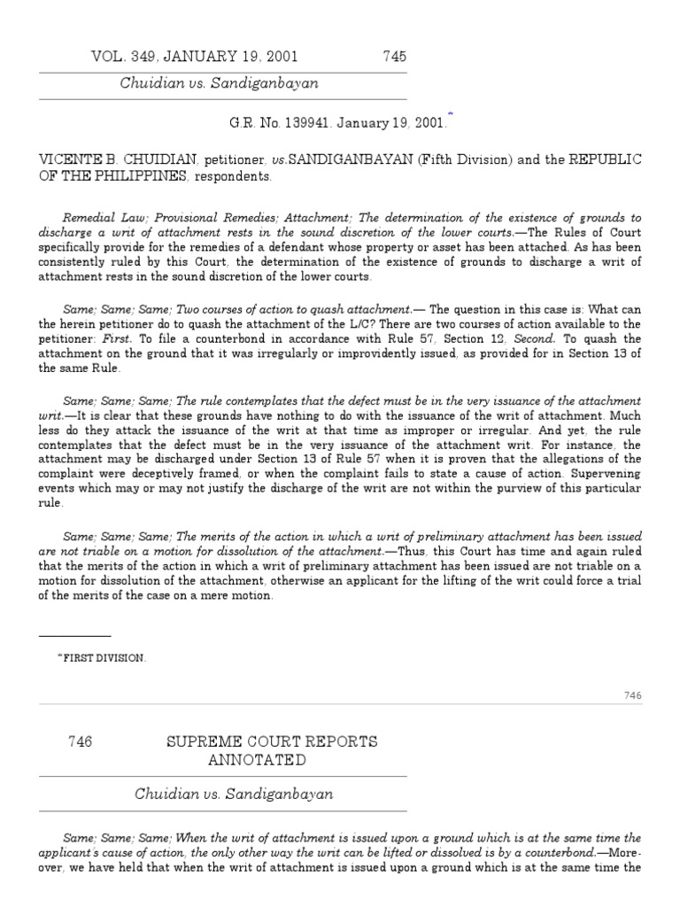 Chuidian vs. Sandiganbayan Case Summary | PDF | Judgment (Law) | Writ