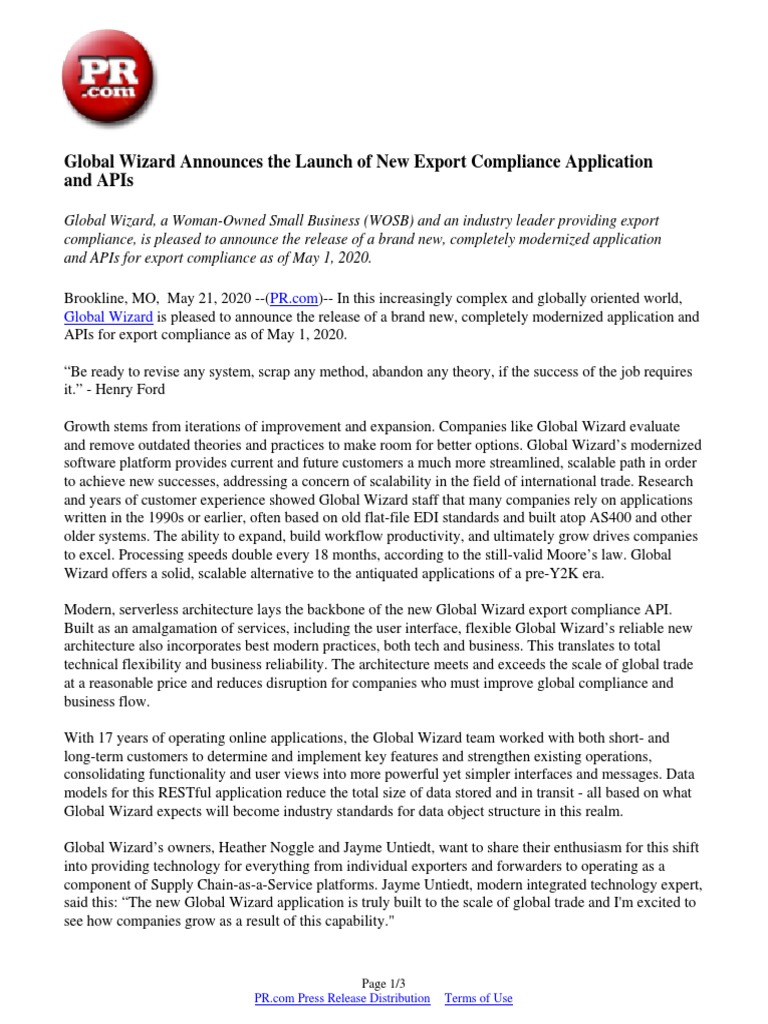 Global Wizard Launches Export Compliance App | PDF | Application ...